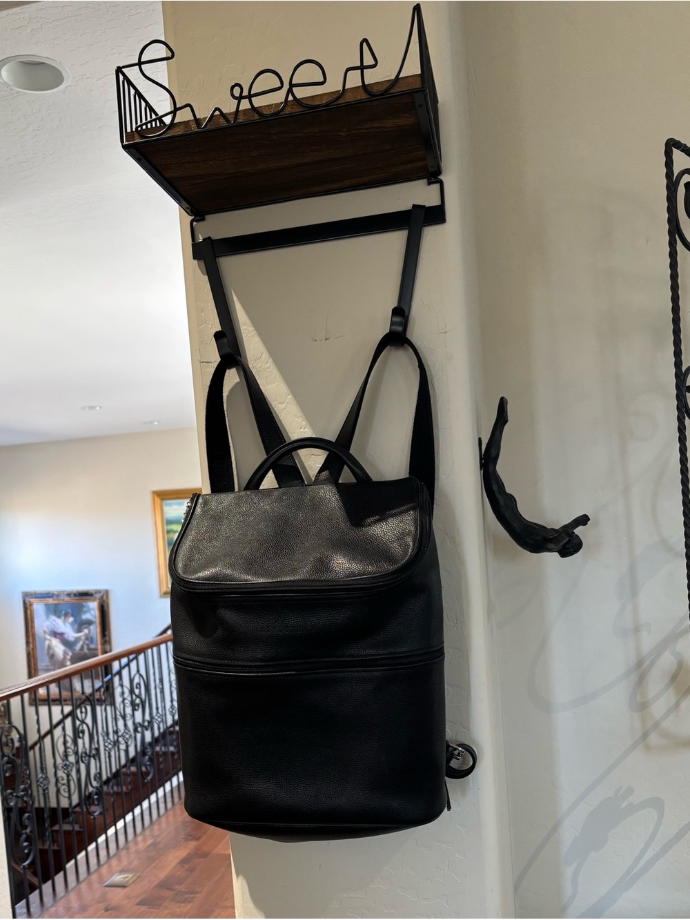 Longchamp Black Leather Unisex Backpack - Stylish Everyday Bag. 14” x 14” x 6 d